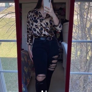 satin/silk leopard/cheetah print long sleeve